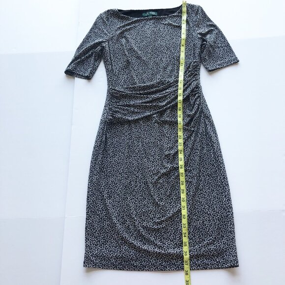 LAUREN RALPH LAUREN Black White Midi Short Sleeve Shift Dress Womens 4 - Picture 7 of 8